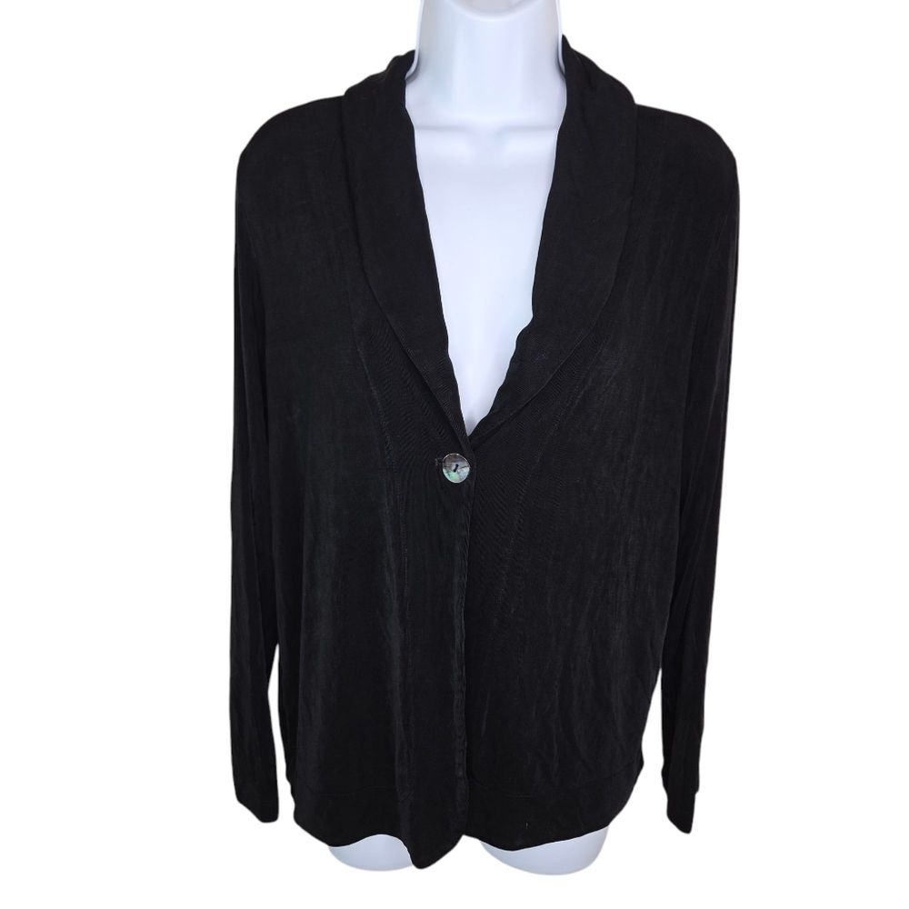 Chico's Travelers Black Slinky Knit One Button Cardigan Size 2 Large
